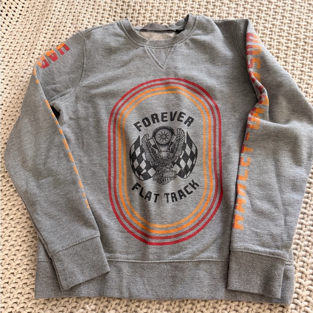 Harley-Davidson Gray Crewneck Sweater with Red and Orange Accents size Medium